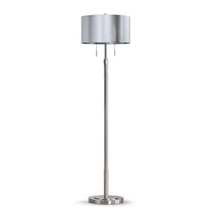 Grande 68 in. Brushed Nickel 2-Lights Adjustable Height Standard Floor Lamp with Drum Brushed Nickel Look Shade