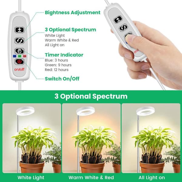 Unbranded 3.4 in. Adjustable Grow Light with Full Spectrum, Timer and 3  Color Modes for Indoor Plant Growing, White (3-Pack) 9U1Z5A3J