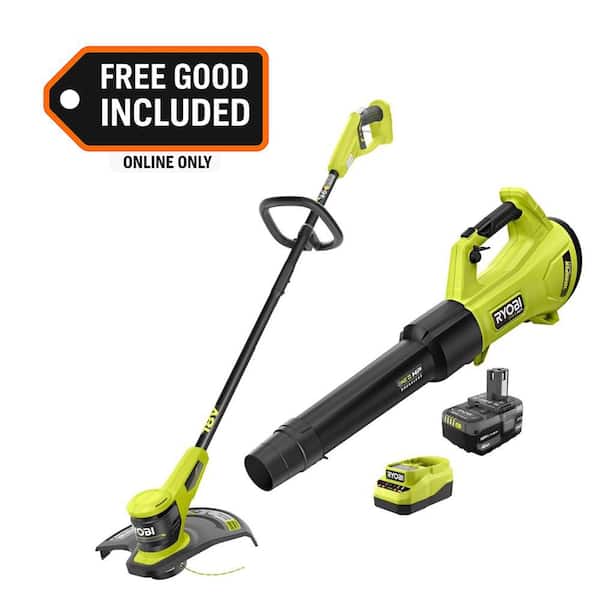 ONE+ HP 18V Brushless 450 CFM Cordless Leaf Blower w/ 4.0 Ah Battery, Charger, & FREE ONE+ 18V 13 in. String Trimmer