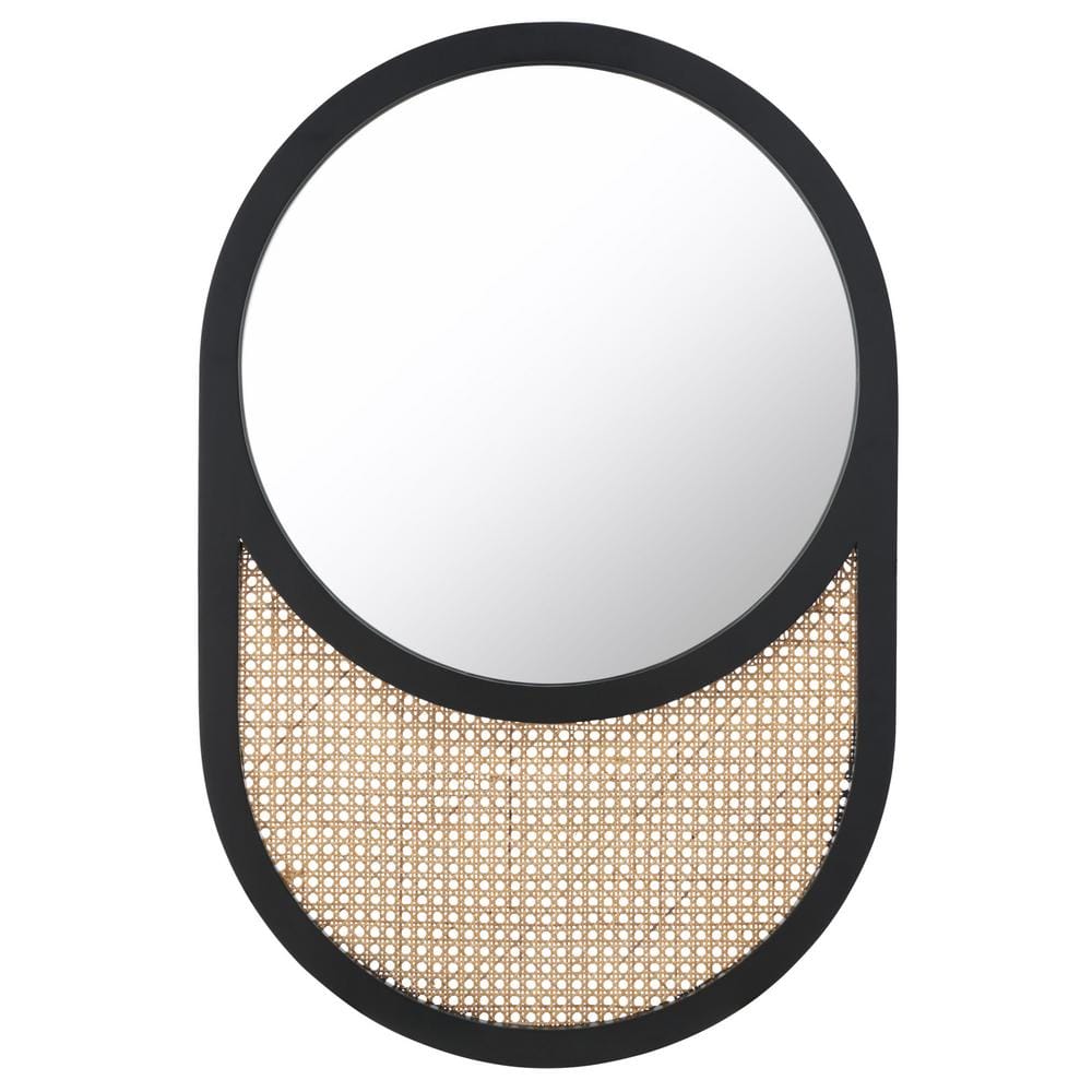 Danya 23.7 in. W x 35.5 in. H Wood Round Modern Black/Natural Wall Mirror