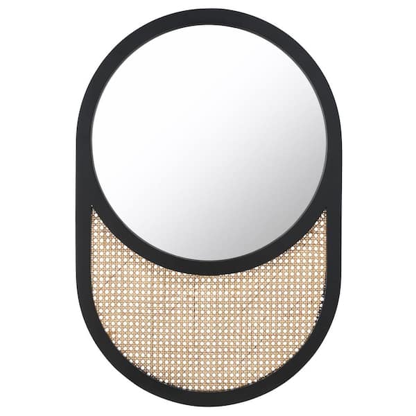 SAFAVIEH Danya 23.7 in. W x 35.5 in. H Wood Round Modern Black/Natural Wall Mirror