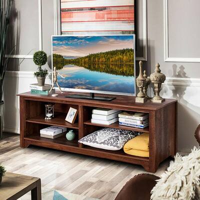 58 in. Brown TV Stand with 0-Drawer, Fits TV's up to 65 in. with Cable Management