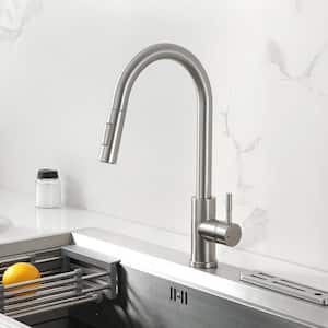 Amuring Single Handle Pull Out Sprayer Kitchen Faucet with cUPC Certification in Brushed Nickel