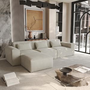 118 in. Square Arm Corduroy Fabric L-Shaped Modular Sofa in Beige with Ottoman