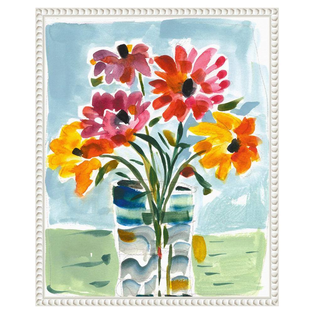 Colorful Floral Canvas Print with Beaded White Frame, 16 x 20