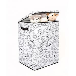 Kid's White Coloring Cube Storage Bin Hamper with Washable Markers