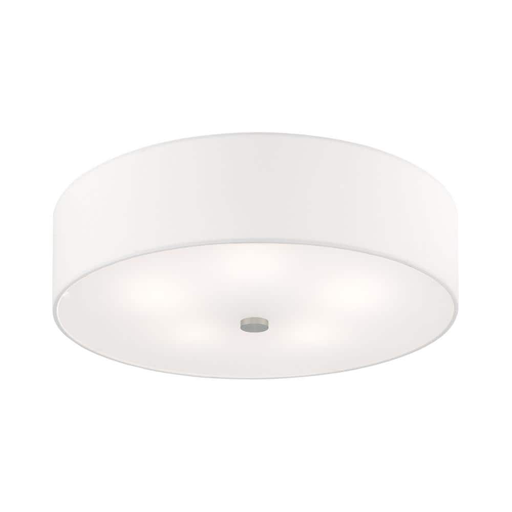 Brushed Nickel 22" Drum Semi-Flush Mount with Off-White Shade
