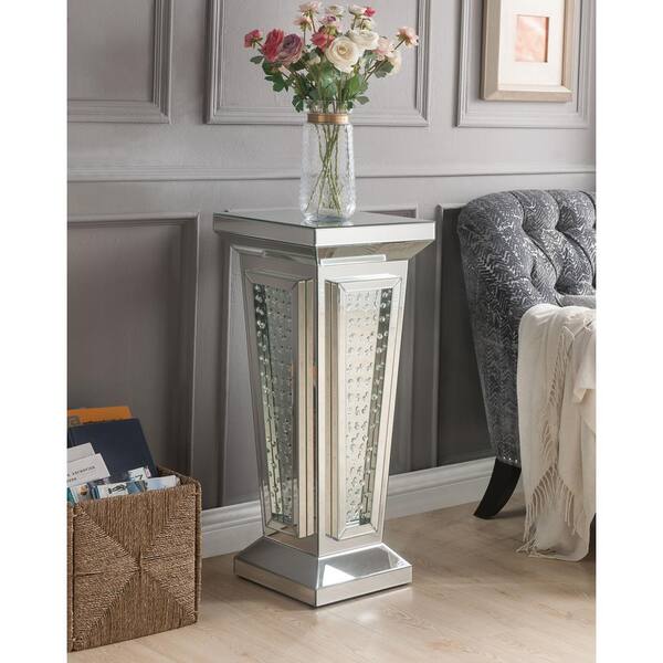 Acme Nysa Mirrored & Faux Crystals Pedestal Stand