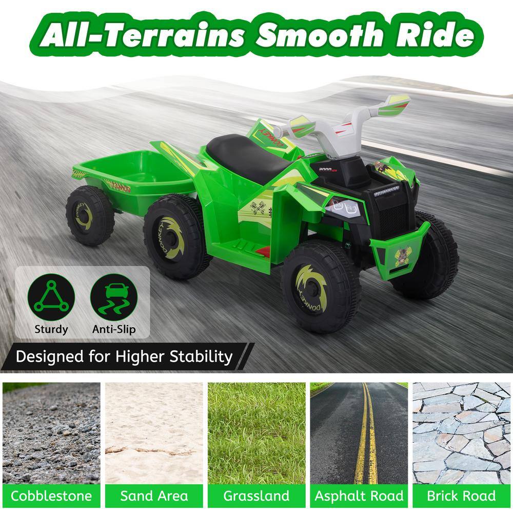 Green 6V Kids Electric Quad ATV with Trailer