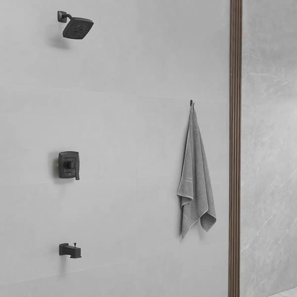 Single Handle 2-Spray Rainfall Square Shower Faucet 2.5 GPM with Tub Spout Combo in Matte Black Valve Included