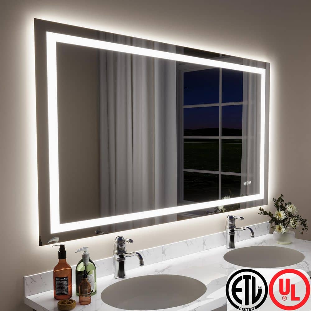 TOOLKISS 60 in. W x 36 in. H Rectangular Frameless Backlit and