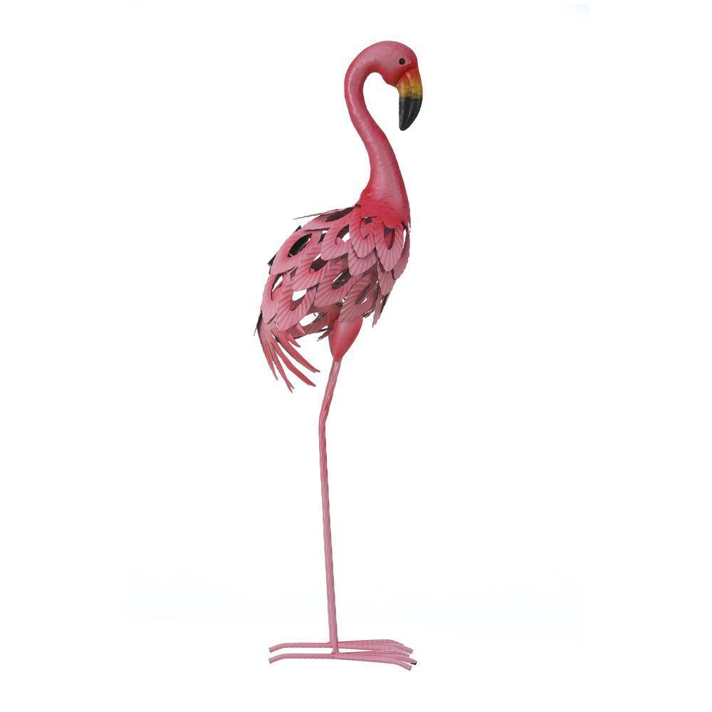 34-Inch Pink Metal Flamingo Garden Statue with Solar Lights