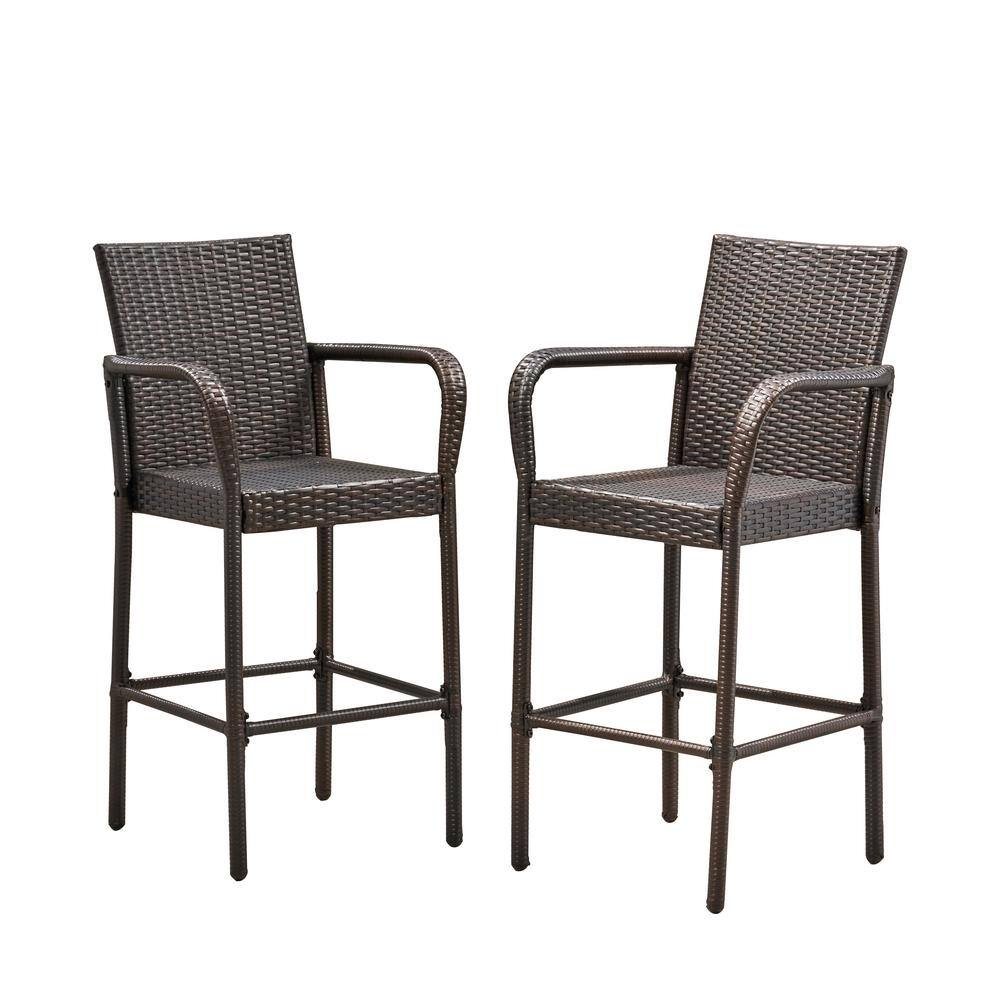 Sudzendf Wicker Outdoor Bar Stool in Brown (2Pack) TN310E348 The