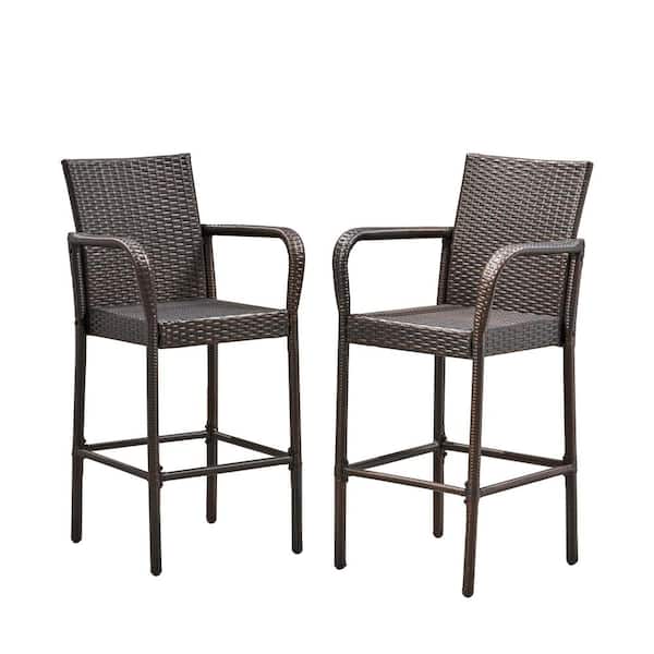 Sudzendf Wicker Outdoor Bar Stool in Brown (2-Pack)