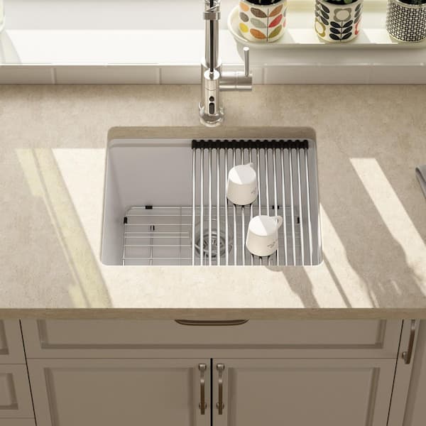 21 in. Undermount Bar Sink Single Bowl Quartz Composite Workstation Kitchen Sink in White-21 in. x 18 in. x 10 in.