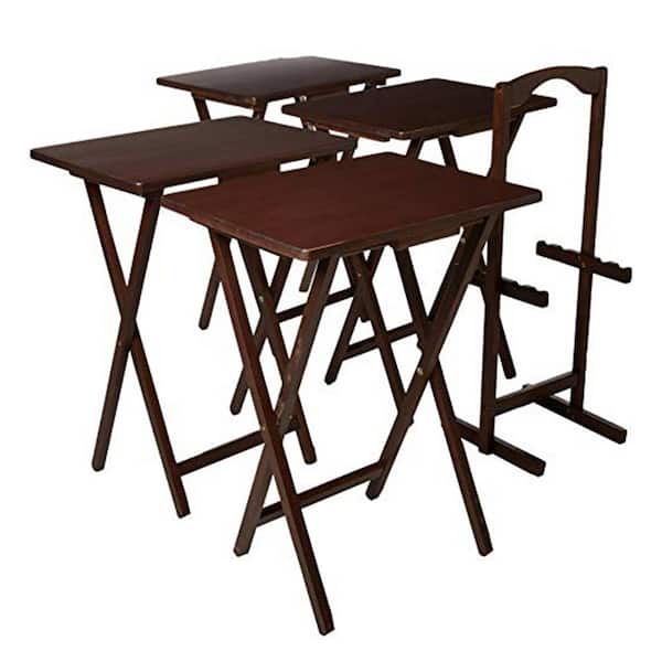 PJ wood 1.6 ft Brown Wood Folding TV Tray Tables