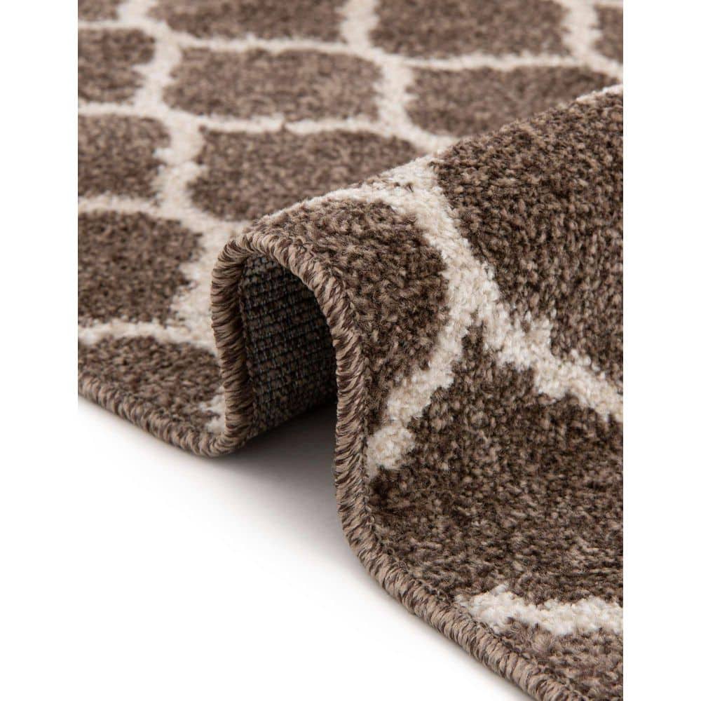 Brown and Beige Synthetic Trellis Runner Rug