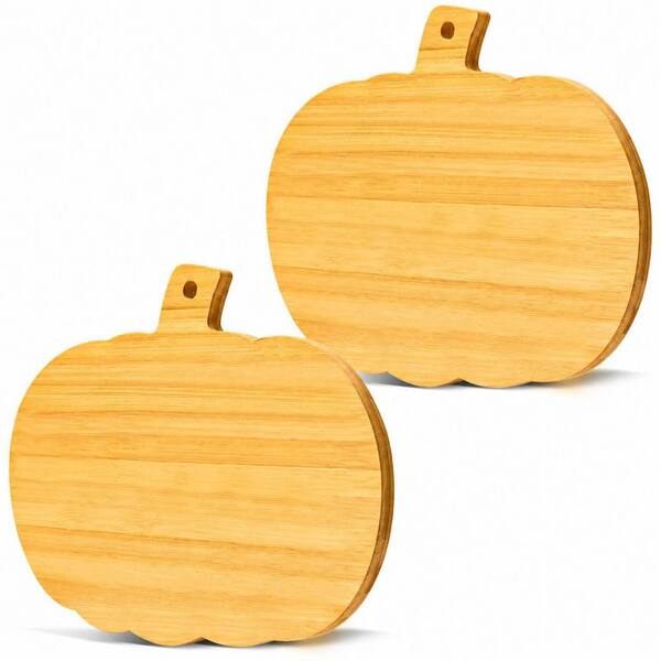 13.77 in Pumpkin Natural Bamboo Cutting and Serving Board with Handle, 2-Pack