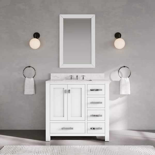 Madison 36 in. W x 21.5 in. D x 34 in. H Single Sink Bath Vanity in Pure White with Carrara White Marble Top