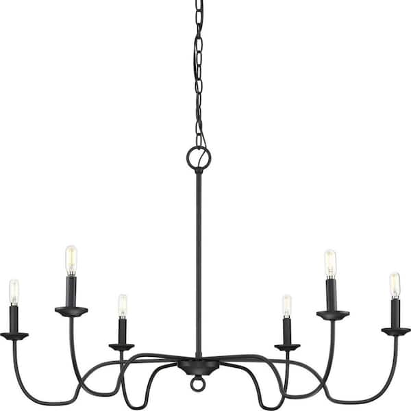 Progress Lighting Canebrake 6-Light Matte Black Farmhouse Chandelier Light