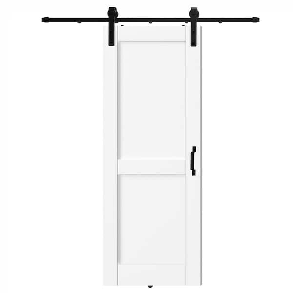 32 in. x 80 in. 2 Panel Core White Primed Pine Wood Barn Door Slab with Full Barn Door Hardware Kit Set
