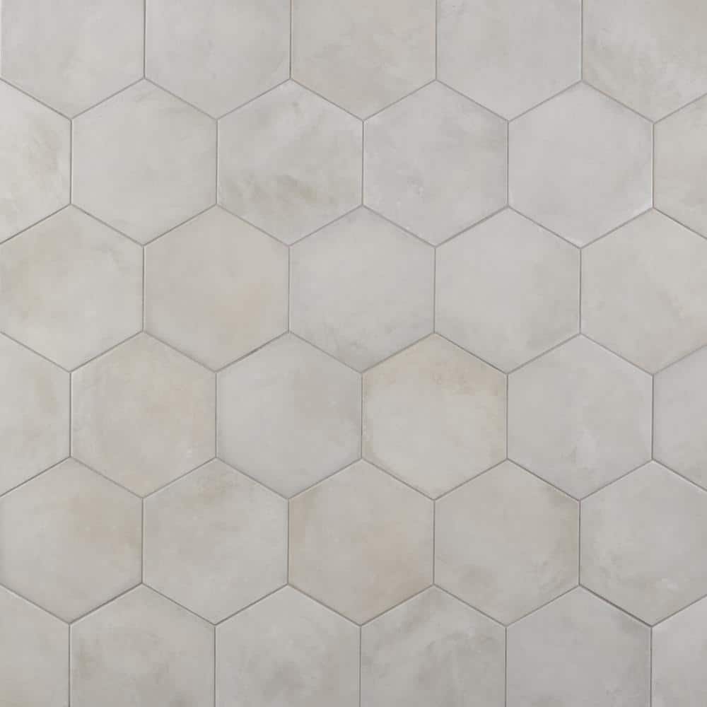 Matte Gray Hexagonal Porcelain Floor and Wall Tile, 8.5 x 9.84 in