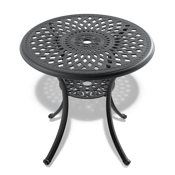 Willit 30.71 in. Black Round Cast Aluminum Outdoor Dining Table SL-1030 ...