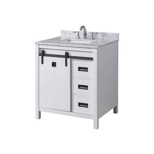 Da Vinci 32 in. W x 25 in. D x 36 in. H Bath Vanity in White with White Carrara Marble Top with white basins