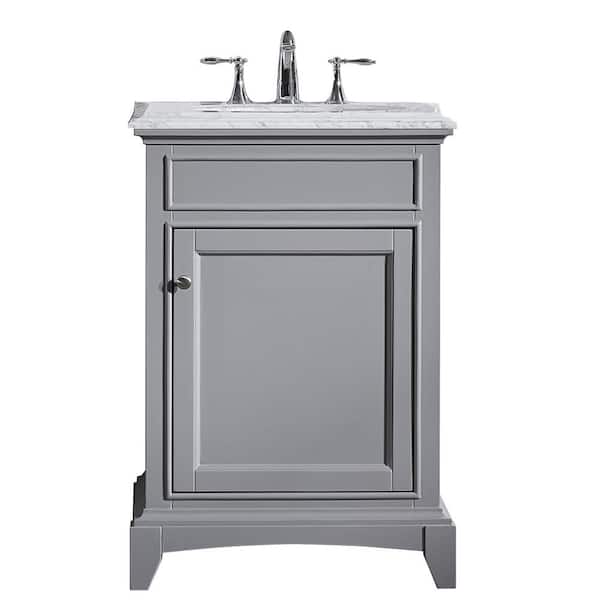 Elite Stamford 24 in. Single Sink Gray Bath Vanity with Double-Ogee Gray Carrara Marble Top (Assembled)