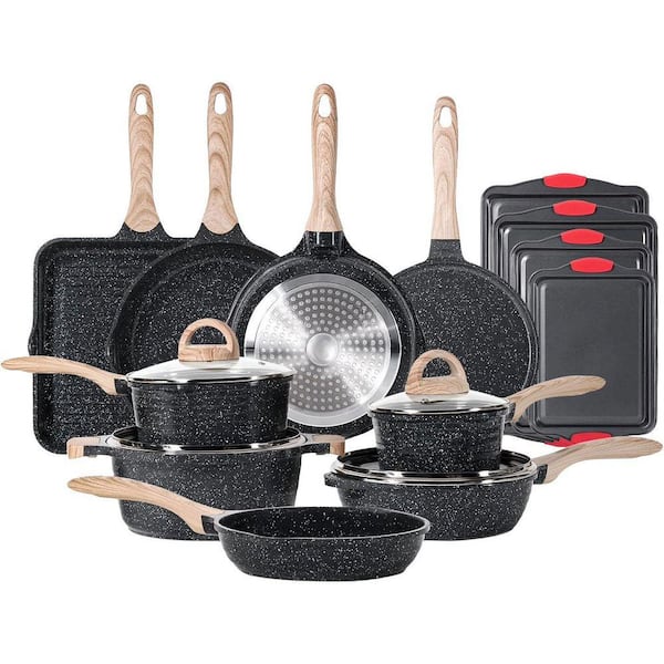 36-Piece Nonstick Cookware Set Healthy Triple-Layer Coating Aluminum Induction Safe with Griddle Sauté Pan Baking Trays