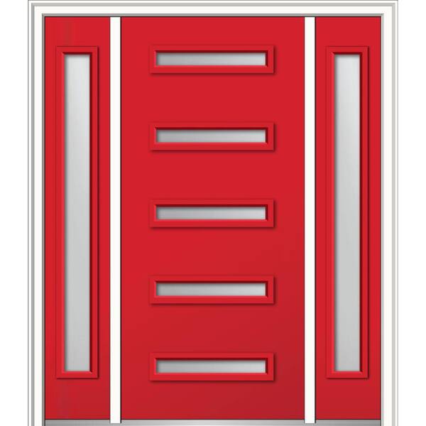MMI Door 68.5 in. x 81.75 in. Davina Left-Hand Inswing 5-Lite Frosted Painted Fiberglass Smooth Prehung Front Door with Sidelites