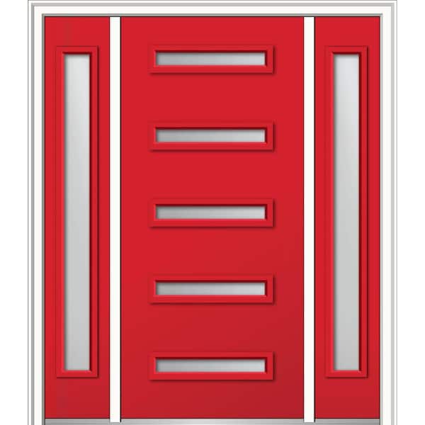 MMI Door 68.5 in. x 81.75 in. Davina Right-Hand Inswing 5-Lite Frosted Painted Fiberglass Smooth Prehung Front Door w/ Sidelites