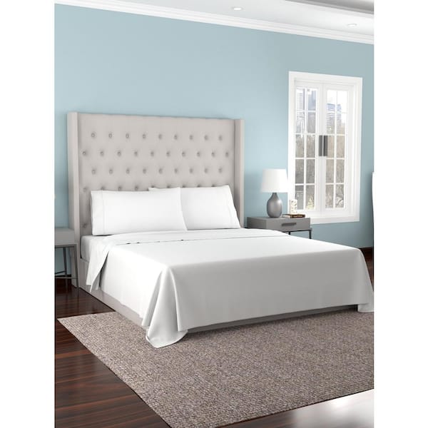 300 Thread Count 4-Piece White Solid Organic Cotton Percale King Sheet Set