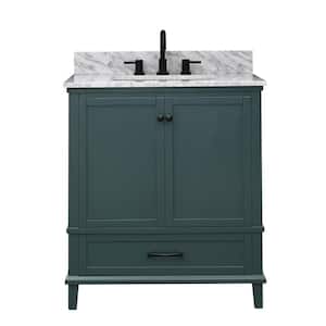 Merryfield 31 in. Single Sink Freestanding Antigua Green Bath Vanity with White Carrara Marble Top (Assembled)