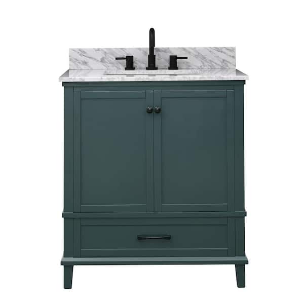 Merryfield 31 in. Single Sink Antigua Green Bath Vanity with White Carrara Marble Top (Assembled)