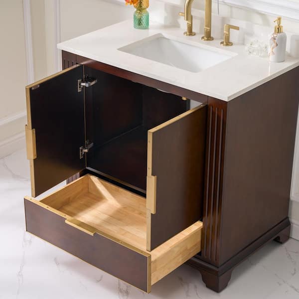 WELLFOR GRACE 36 in. W x 22 in. D x 35 in. H Freestanding Bath Vanity in Espresso with Carrera White Quartz Top Single cUPC Sink