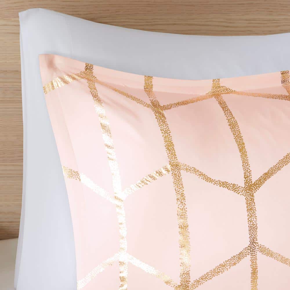 Blush and Gold Twin XL Microfiber Geometric Comforter Set