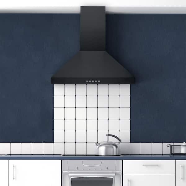30 in. Convertible Wall Mount Range Hood with Changeable LED Dishwasher Safe Baffle Filters in Matte Black