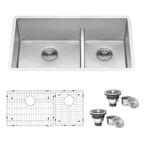 28 in. Low-Divide Double Bowl 60/40 Undermount Tight Radius 16-Gauge Stainless Steel Kitchen Sink