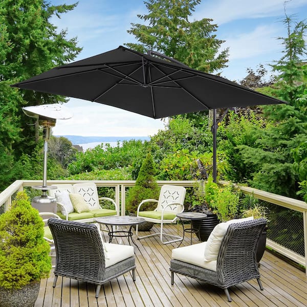 8.2ft Backyard Cantilever Hanging Patio Umbrella in Square Anthracite Canopy Steel Pole and Ribs for Outdoors Beaches