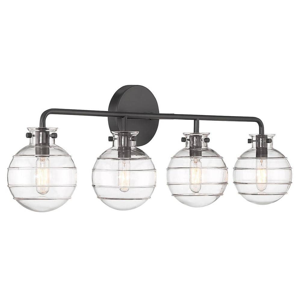 Matte Black Glass 4-Light Dimmable Bathroom Vanity Light