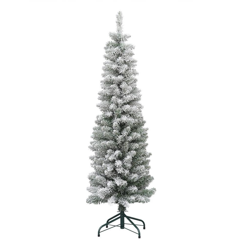 Maypex 8 ft. Pre-Lighted LED Flocked Slim Artificial