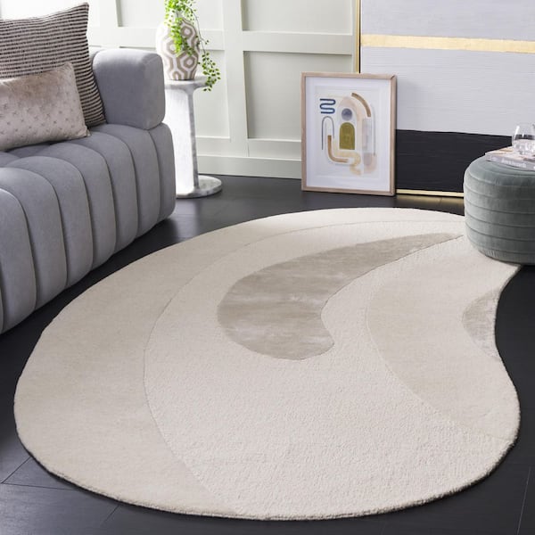 Novelty 5 ft. x 8 ft. Ivory/Beige Abstract Curved Specialty Area Rug
