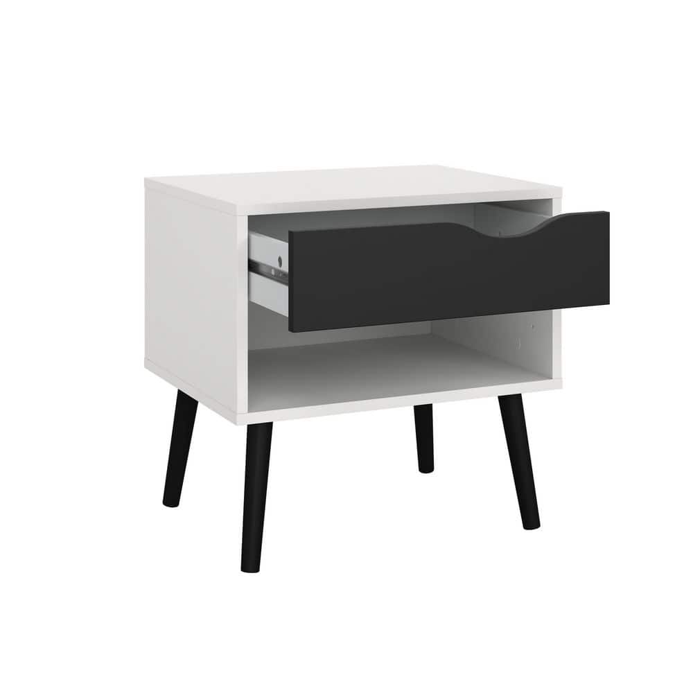 Diana Scandinavian Two-Tone White & Black Matte Nightstand with Drawer