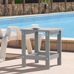 Light Gray Plastic Outdoor Side Table, Patio Adirondack Square End Table, Weather Resistant