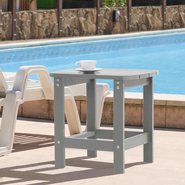 Sonkuki Light Gray Plastic Outdoor Side Table, Patio Adirondack Square End Table, Weather Resistant