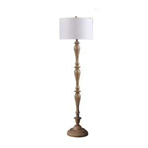 61.5 in. White and Brown Coastal Wood Effect Polyresin Floor Lamp