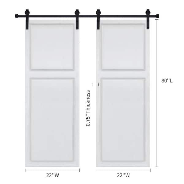 Dual 2-Panel Cottage style door 3/4 in. thick 44 in. x 80 in. MDF White Barn Sliding Door With Hardware kit