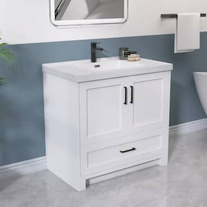 36 in. W x 22 in. D x 35 in. H Single Sink Bath Vanity Cabinet in White Freestanding Vanity with White Solid Surface Top