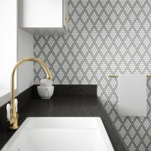 Charlotte White/Grey 12.875 in. x 11.25 in. Hexagon Honed Thassos and Grey Marble Mosaic Tile (10.05 sq. ft./Case)